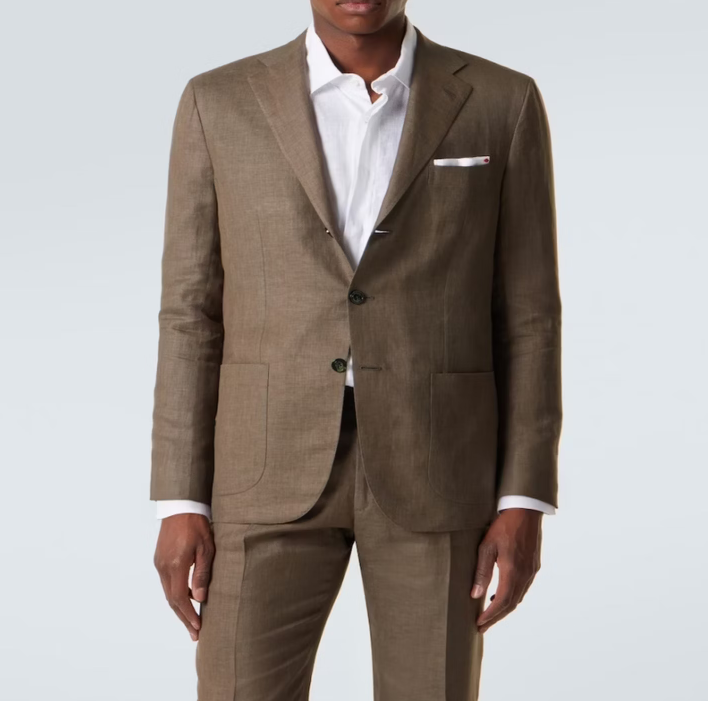 Kiton【26春夏新品】男士 亚麻、羊毛与真丝西装套装 P01137592 棕色 S CN 175/92A