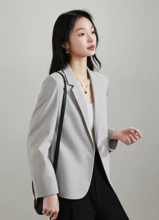 塔驰密司（touchmiss）2026春季新款通勤利落小西装外套女长袖气质显瘦休闲通勤上衣 灰米色 M