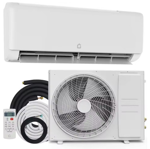 12,000 BTU 迷你分体式空调，带热泵，能效比 18.5 SEER，制冷面积可达 750 平方英尺，节能变频空调，带遥控器