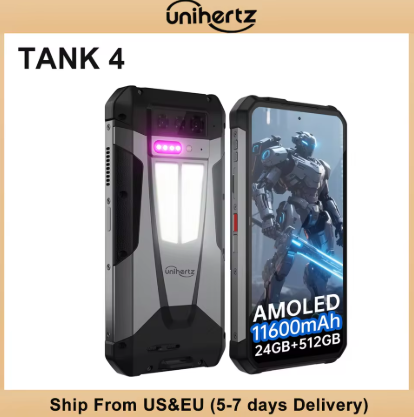 Unihertz by 8849 Tank 4 5G 三防手机，内置 720P 投影仪，24+512GB 存储，11600mAh 电池，天玑 7300 处理器，120Hz 刷新率，6.78 英寸 AMOLED 屏幕