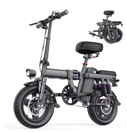UPlee GE5 成人电动自行车，500W峰值电机，48V 15AH可拆卸电池，14英寸折叠城市休闲电动自行车